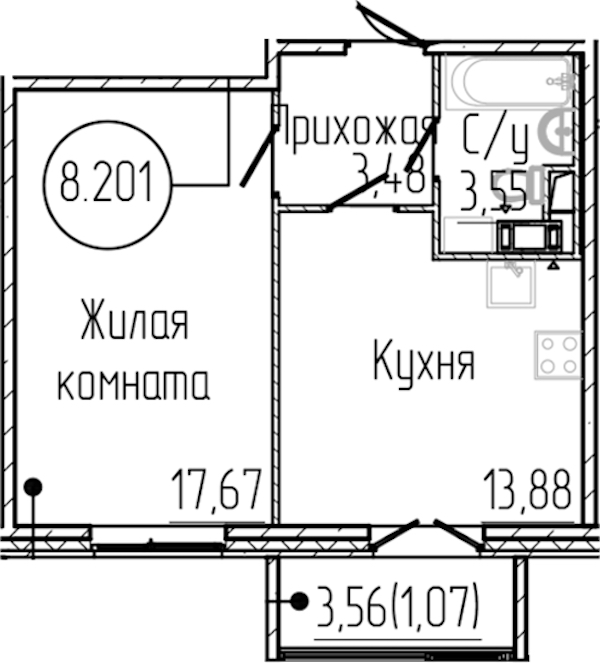 1-комнатная квартира 39.65 м², 2/8 эт., ЖК «SERTOLOVO PARK»
